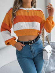 Sunset Boulevard Color Block Knit Crop Sweater - TEVQA