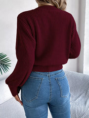 Orange Cable Knit Cinched Waist Sweater - View 12 | TEVQA