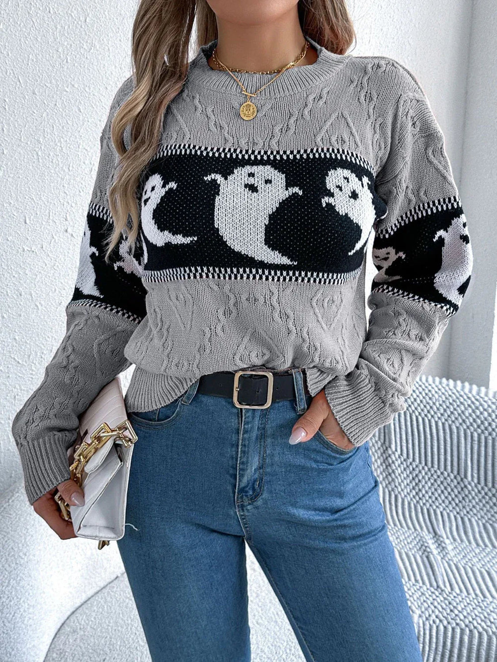 Ghost Cable Knit Sweater - View 7 | TEVQA