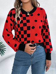 Gray Polka Dot & Checkerboard Knit Sweater - View 9 | TEVQA