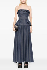 Denim Jumpsuit With Waistband - Tevqa