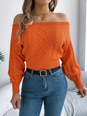 Khaki Off-Shoulder Cable Knit Sweater - View 7 | TEVQA