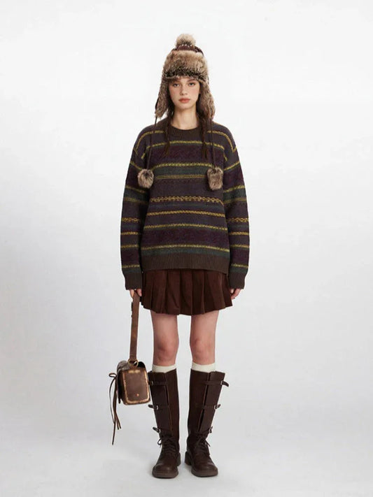 Vintage Multi-Color Striped Knit Sweater - TEVQA