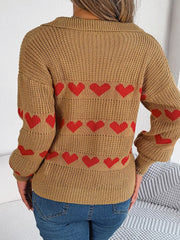 Collared Heart Print Knit Sweater - View 6 | TEVQA