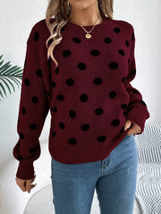 Camel Polka Dot Knit Sweater - View 7 | TEVQA