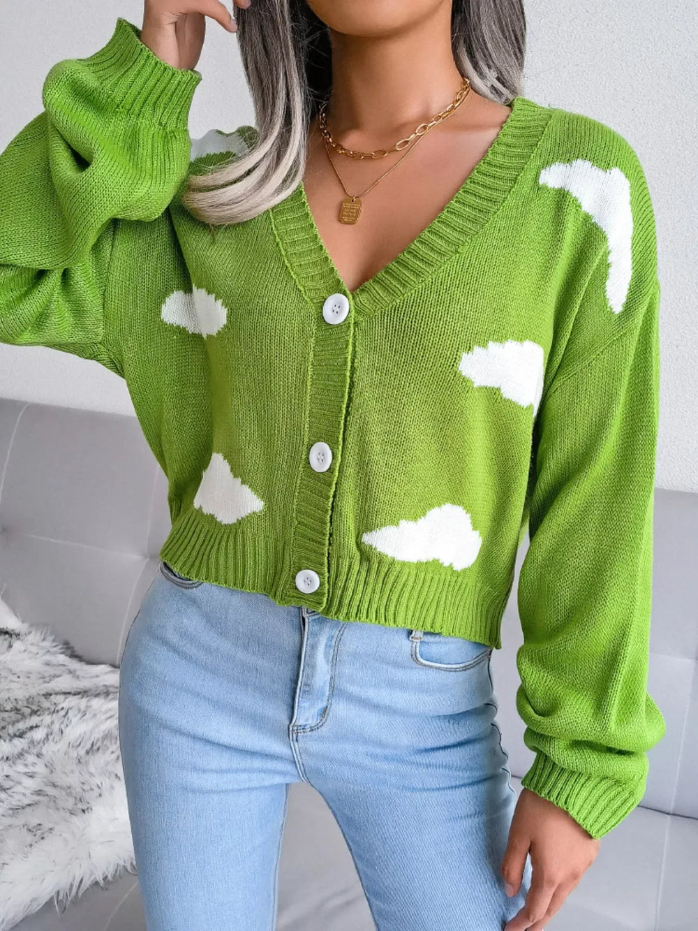 Daydream Sky Cloud Print Knit Cardigan - TEVQA