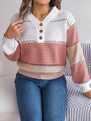 Color block knit henley sweater - View 15 | TEVQA