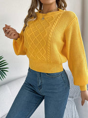 Orange Cable Knit Cinched Waist Sweater - View 10 | TEVQA