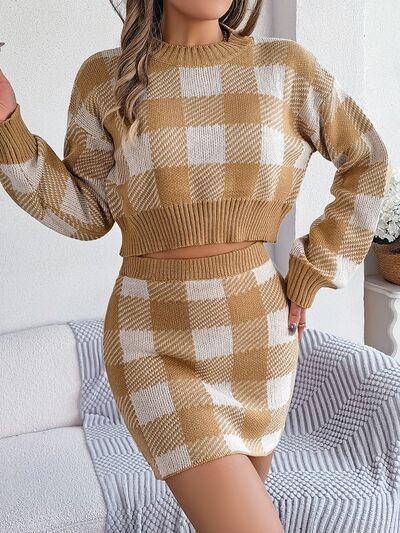 Baby Blue Plaid Knit Two Piece Set - View 9 | TEVQA