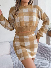 Baby Blue Plaid Knit Two Piece Set - View 9 | TEVQA