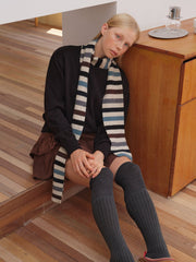 100% Pure Wool Striped Skinny Scarf