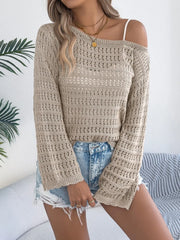 Ethereal White Boat Neck Hollow Out Sweater - View 8 | TEVQA