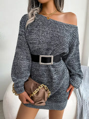Green Marled Off-Shoulder Sweater Dress - View 8 | TEVQA