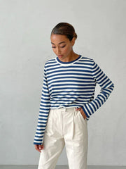 Classic Breton Striped Crew Neck Sweater - TEVQA
