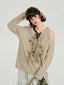 Vintage Asymmetric Cold Shoulder Graphic Top - Beige