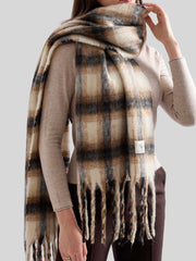 Chunky Boucle Plaid Scarf Beige Black