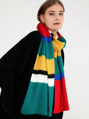 Vivid Color Block Mohair-Feel Scarf - TEVQA