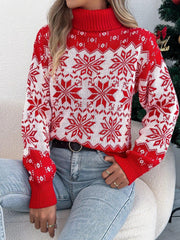 Green Fair Isle Snowflake Turtleneck Sweater - View 9 | TEVQA