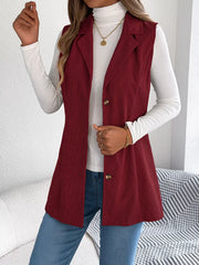 Beige Corduroy Button Down Vest - TEVQA