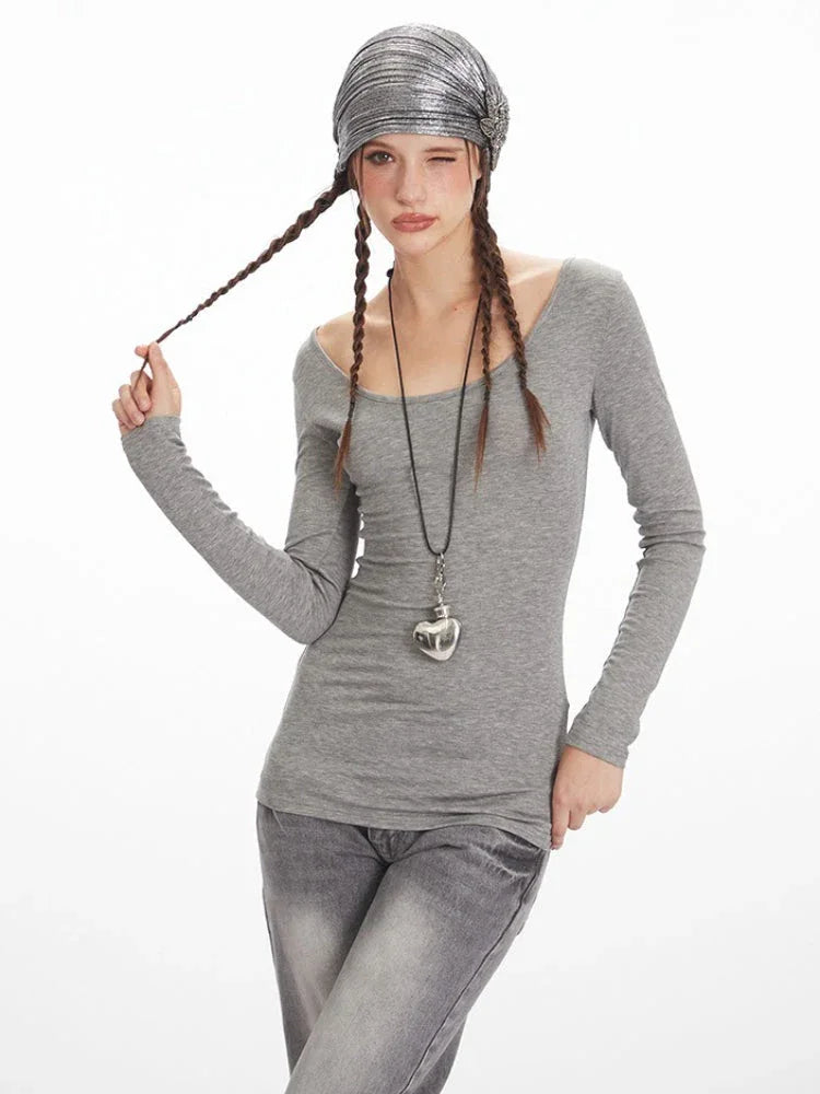 Y2K Grunge Lace Cross Back Long Sleeve Top - TEVQA