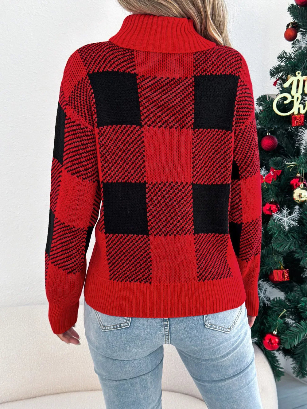 Buffalo Plaid Turtleneck Sweater - View 8 | TEVQA