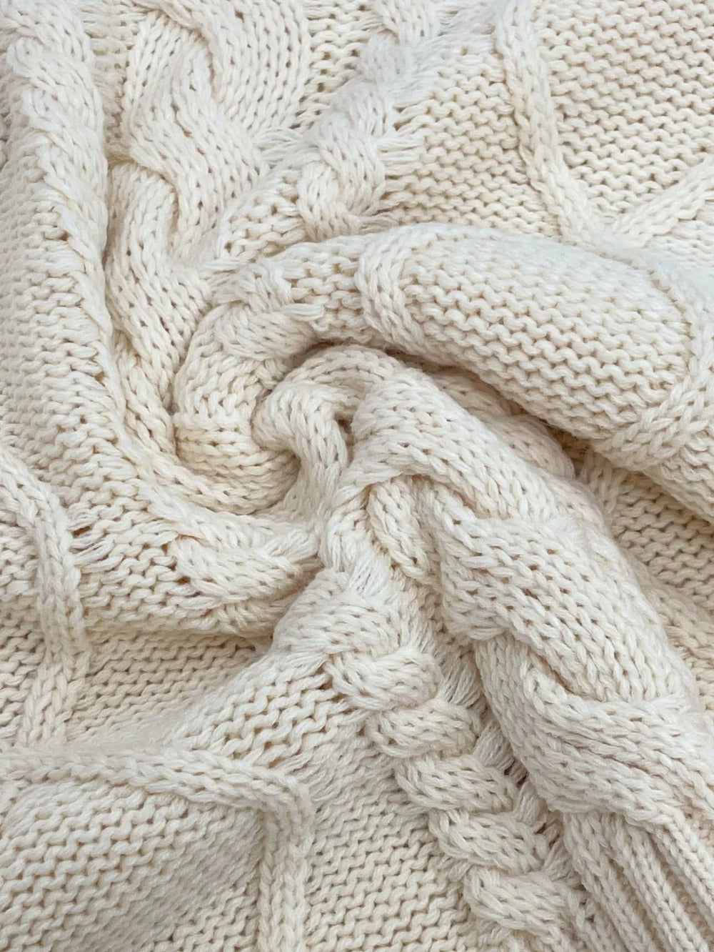 Vintage Cream Chunky Cable Knit Sweater - TEVQA