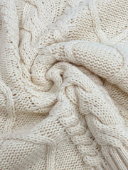 Vintage Cream Chunky Cable Knit Sweater - TEVQA
