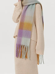 Oversized Blue & Beige Color Block Plaid Scarf - View 14 | TEVQA