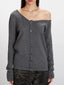 Asymmetrical Off-Shoulder Knit Cardigan - View 6 | TEVQA