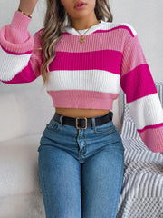 Sunset Boulevard Color Block Knit Crop Sweater - TEVQA