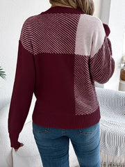 Modern Geometric Khaki Knit Sweater - TEVQA