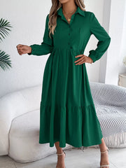 Navy Blue Ruffled Tiered Shirt Dress - View 18 | TEVQA