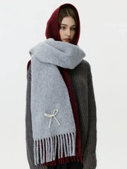 Wool Blend Pearl Bow Scarf - TEVQA