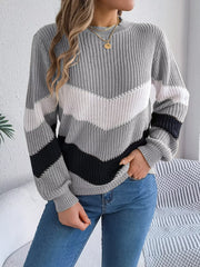 Women's Color Block Chevron Knit Sweater - TEVQA