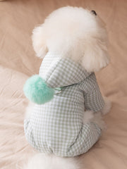 Pastel Gingham Hooded Dog Jumpsuit Winter Puffer Coat