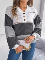 Color block knit henley sweater - View 10 | TEVQA