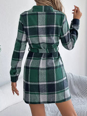 Green Plaid Belted Shirt Dress - View 7 | TEVQA