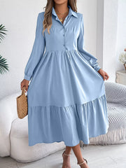 Navy Blue Ruffled Tiered Shirt Dress - View 8 | TEVQA