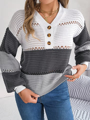 Color block knit henley sweater - View 11 | TEVQA