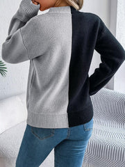 Spooky Chic Split Color Block Pumpkin Sweater - TEVQA