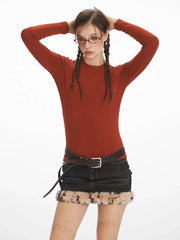 Vintage Rust Slim Fit Long Sleeve Tee - TEVQA