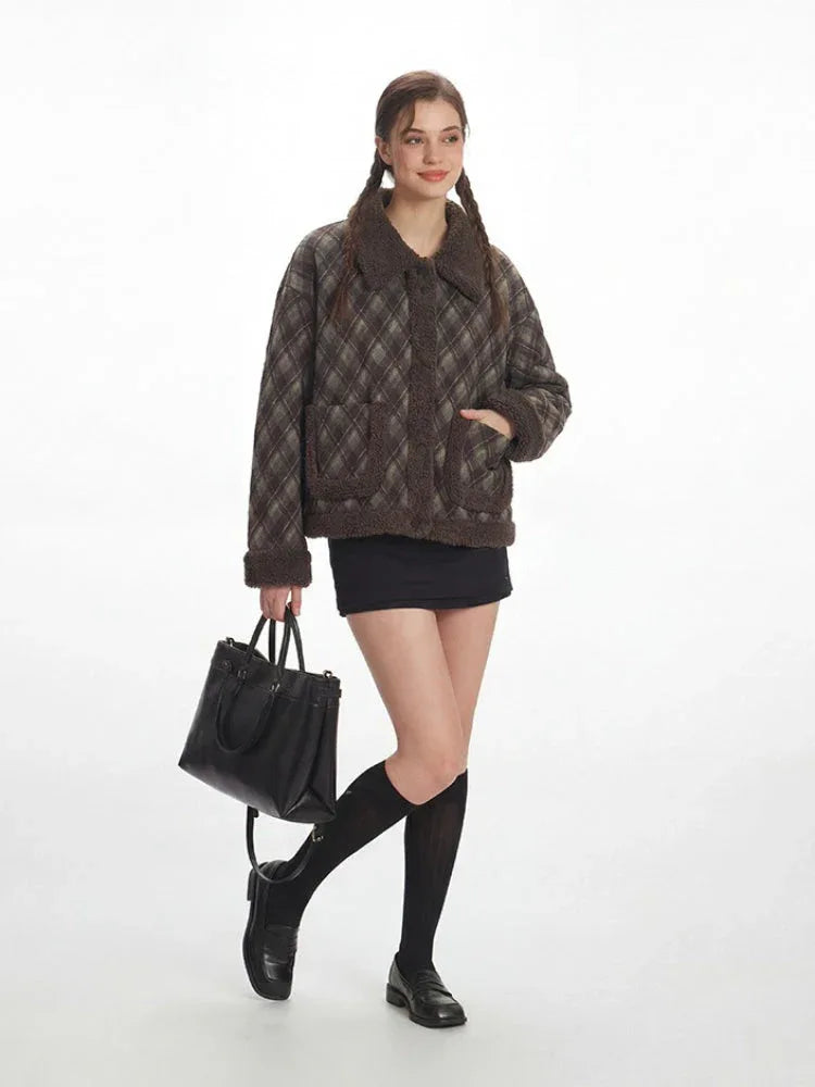 Vintage Plaid Sherpa-Trim Padded Jacket - TEVQA