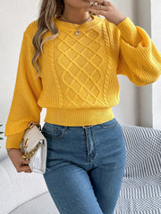 Orange Cable Knit Cinched Waist Sweater - View 9 | TEVQA