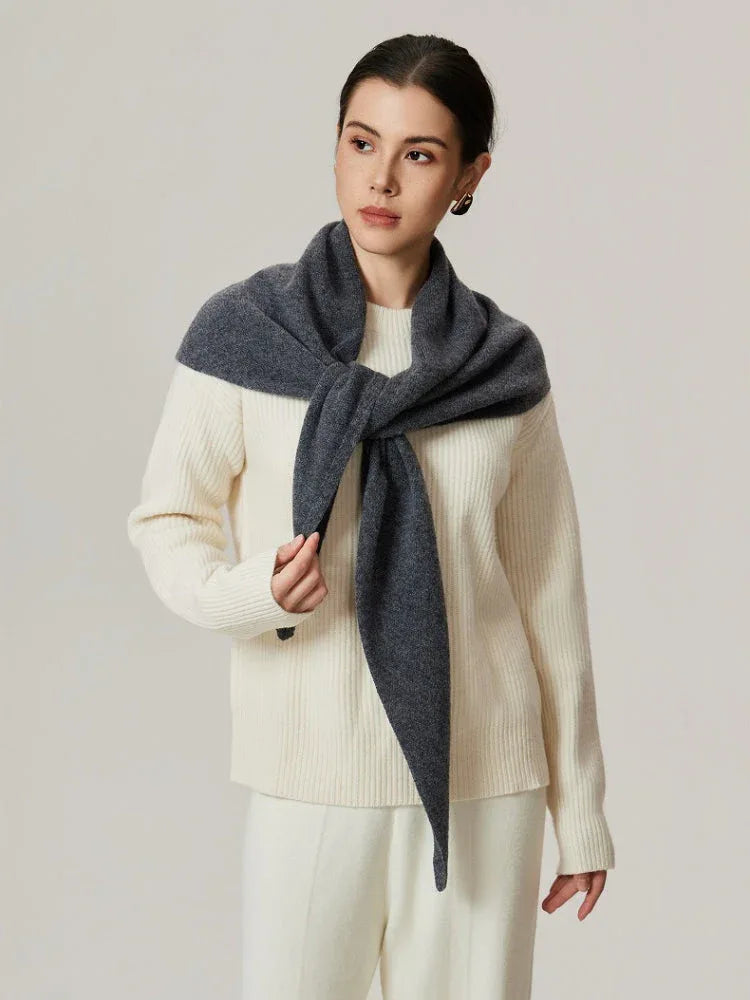 100% Pure Wool Knit Triangle Scarf - View 6 | TEVQA