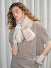 Faux Mink Fur Cross Scarf Tipped Plush Winter Collar