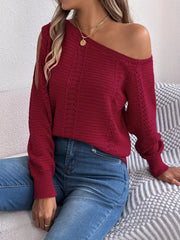 White Hollow Out Cold Shoulder Knit Sweater - TEVQA
