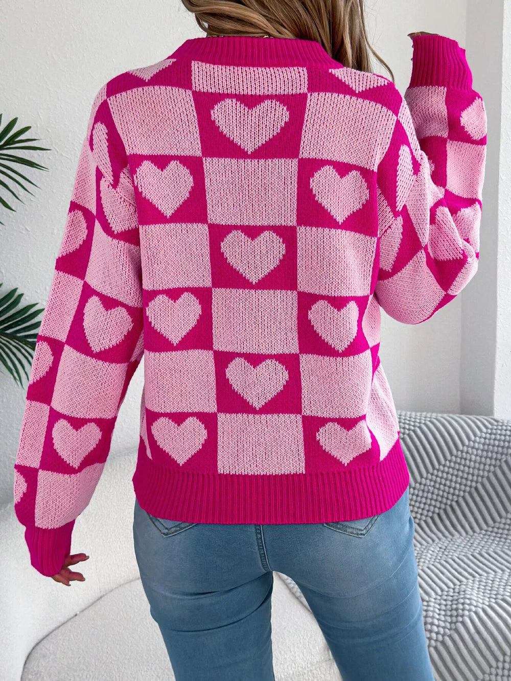 Heart Checkerboard Sweater - View 8 | TEVQA