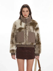 Abstract Camo Sherpa Fleece Jacket - TEVQA