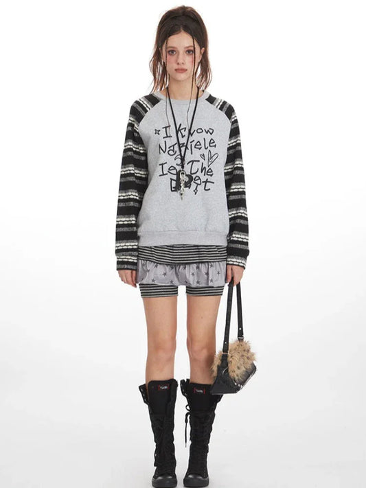 Y2K Grunge Graffiti Graphic Sweatshirt - TEVQA