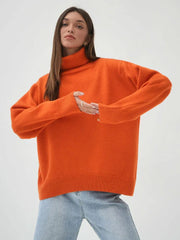 Classic Oversized High Neck Knit Sweater - TEVQA
